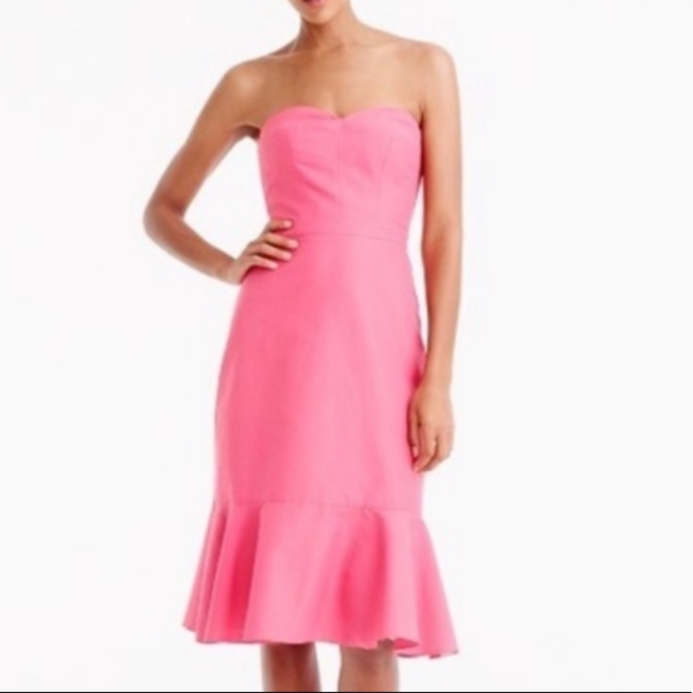 J.CREW strapless fluted ruffle hemmed pink dress